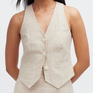 Glen Plaid Linen & Cotton Cutaway Vest Top